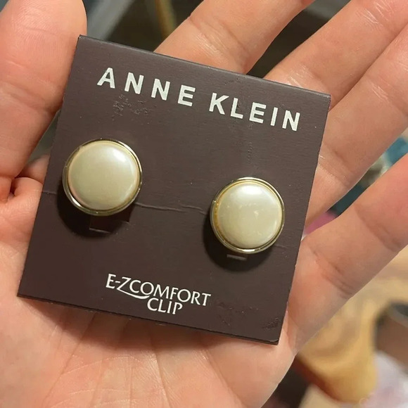 Anne Klein Gold-Tone Faux Pearl Clip Earrings - Picture 6 of 6